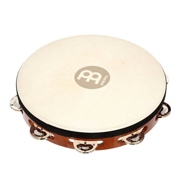 Headed Wood Tambourine: Stl Jgs, 10", 1R, Afrc Brn