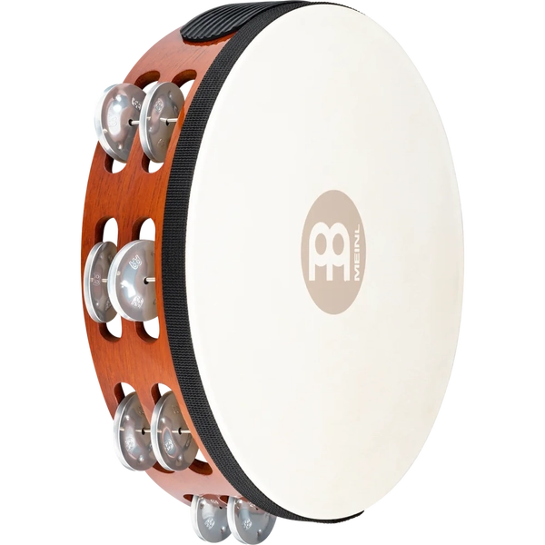 Headed Wood Tambourine: Aluminium Jingles, 10", 2R, Afrc Brn