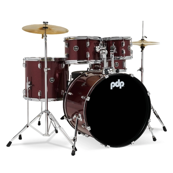 PDP Centerstage 20" 5-Piece Kit w/ Hardware, Cymbals & Throne - Ruby Red Sparkle