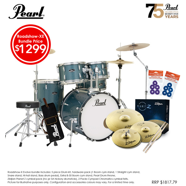 Pearl Roadshow-XE 20" Fusion Drumkit Package Aqua Blue Glitter