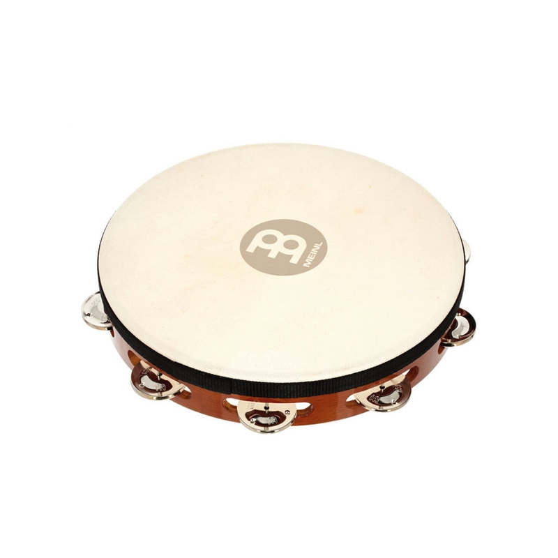 Headed Wood Tambourine: Stl Jgs, 10", 1R, Afrc Brn