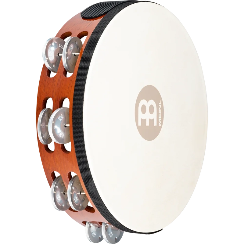 Headed Wood Tambourine: Aluminium Jingles, 10", 2R, Afrc Brn