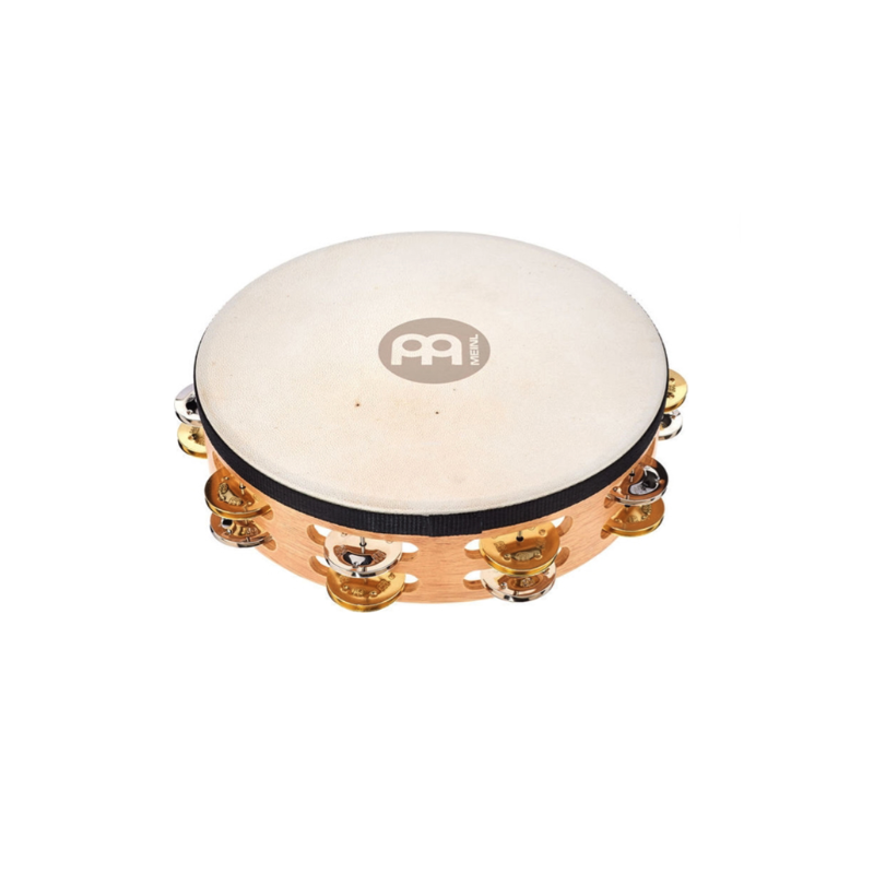 Headed Wood Tambourine: Mixed Jingles, 10", 2R, Sup Nat