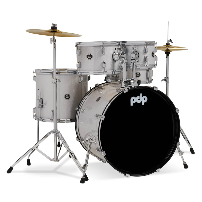 PDP Centerstage 22" 5-Piece Kit w/ Hardware, Cymbals & Throne - Diamond White Sparkle