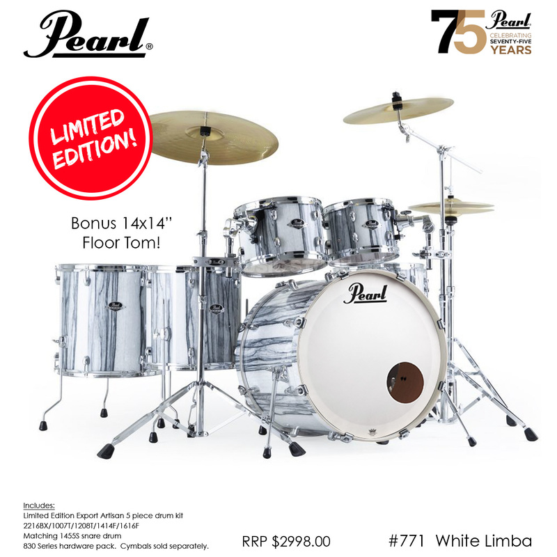 Pearl LTD ED. Export Artisan 22" 6PC Fusion Plus Drumkit White Limba