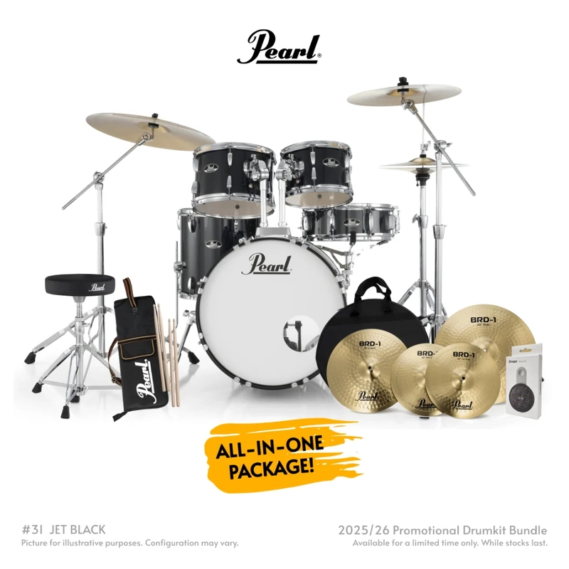 Pearl Roadshow-Plus 5-Piece 20" with BRD-1 Cymbals Drum Package - Jet Black