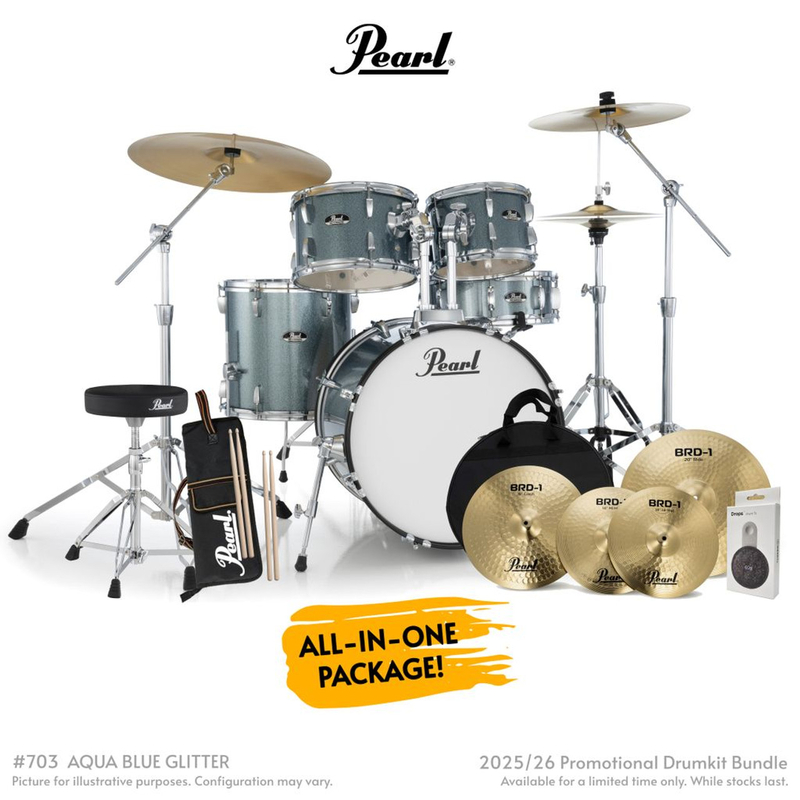 Pearl Roadshow-Plus 5-Piece 20" with BRD-1 Cymbals Drum Package - Aqua Blue Glitter