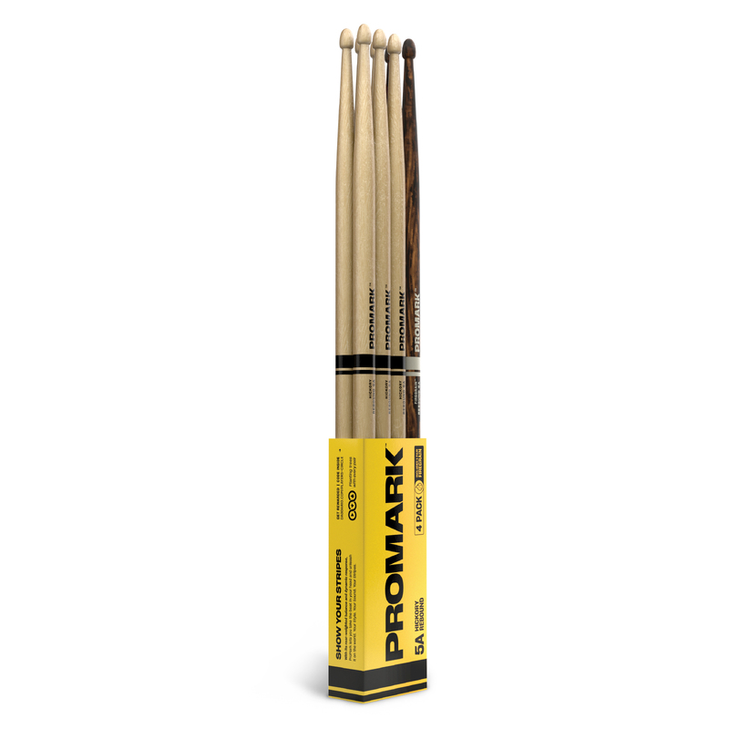 ProMark Rebound 5A Hickory Drumstick, Acorn Wood Tip, FireGrain Bonus 4-Pack